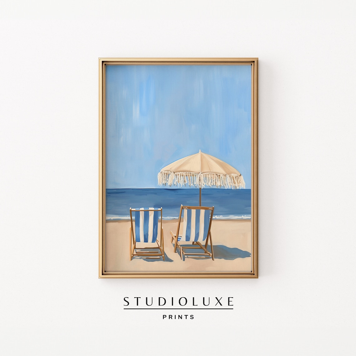 Beach Chairs Painting, Coastal Wall Art Print