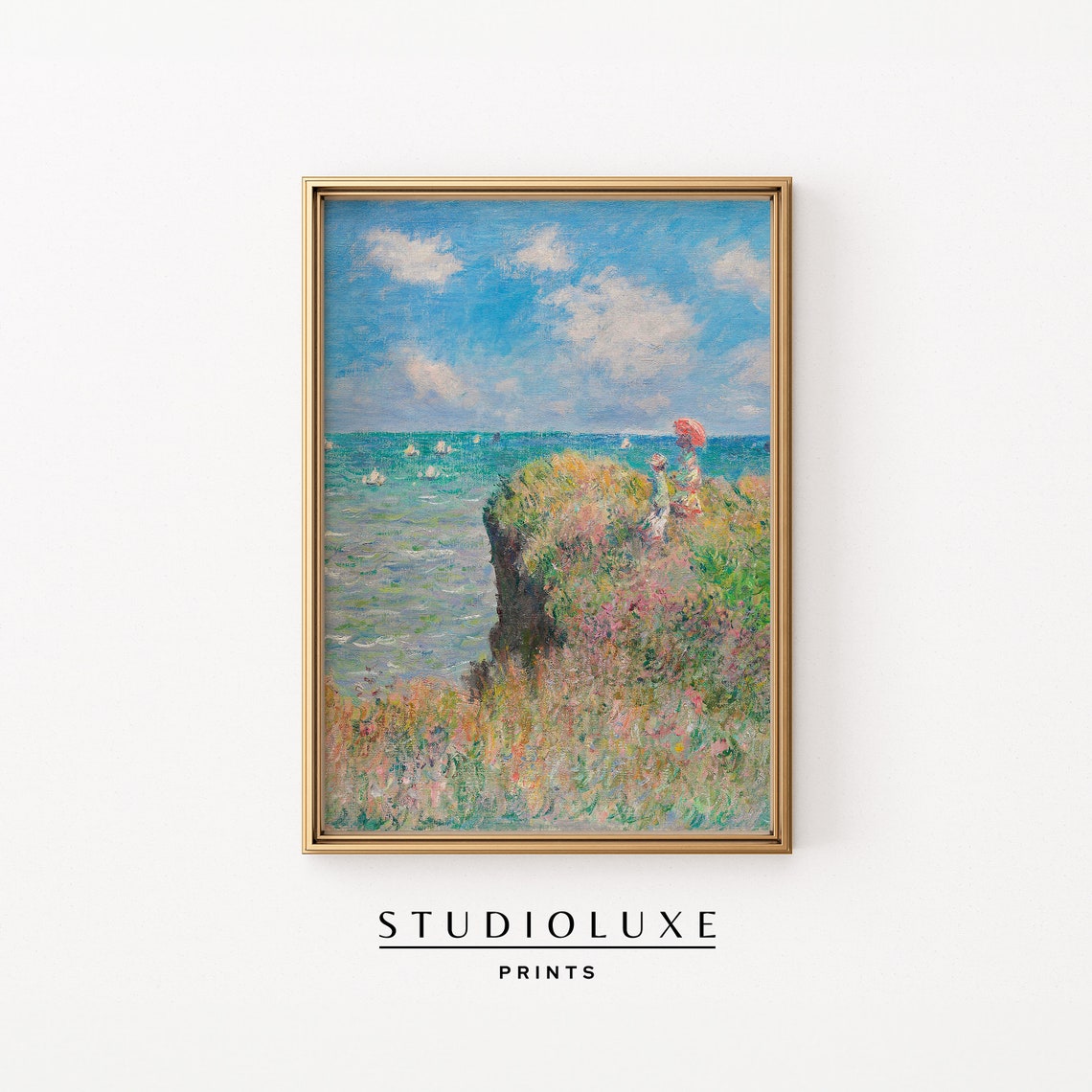 Impressionist Figures on a Cliff Overlooking the Sea Parasol Poster