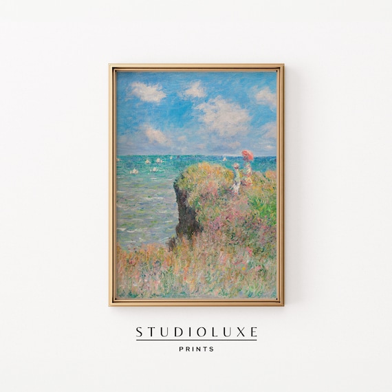 Impressionist Figures on a Cliff Overlooking the Sea Parasol Poster