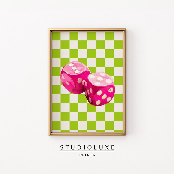 Pink Dice Checkered Background Dopamine Maximalist Bar Cart Poster