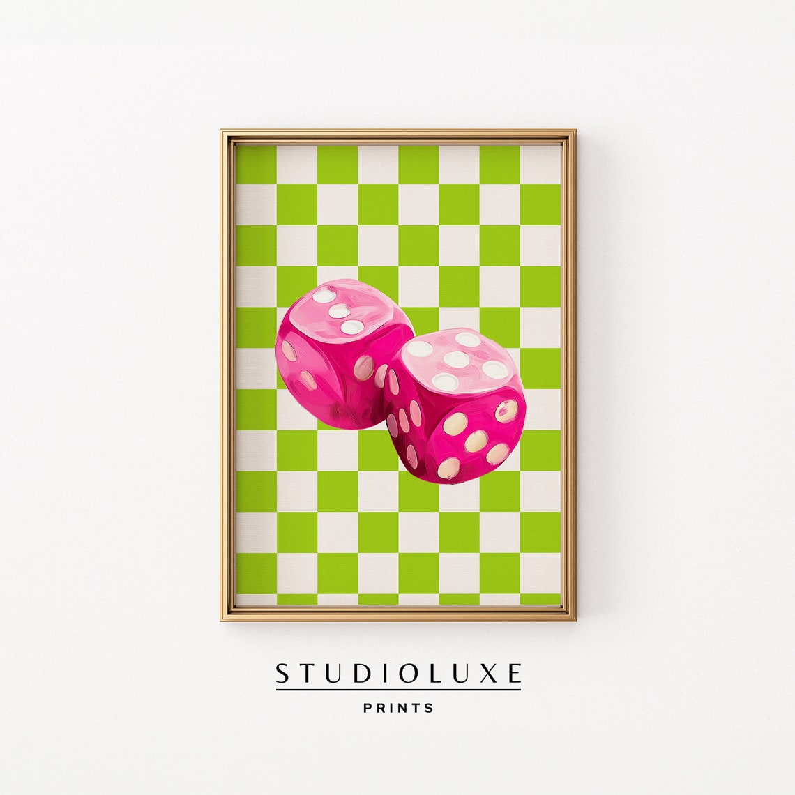 Pink Dice Checkered Background Dopamine Maximalist Bar Cart Poster