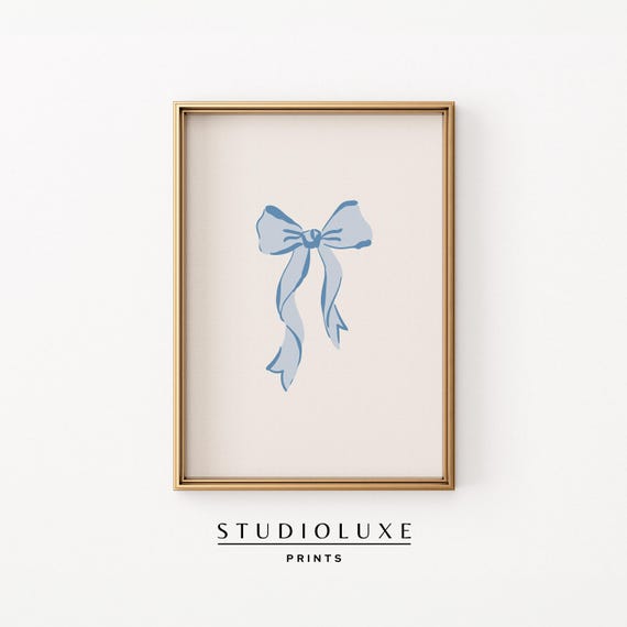 Blue Bow Wall Art Coquette Room Decor Preppy Trendy Apartment Coastal Granddaughter Cute Nursery