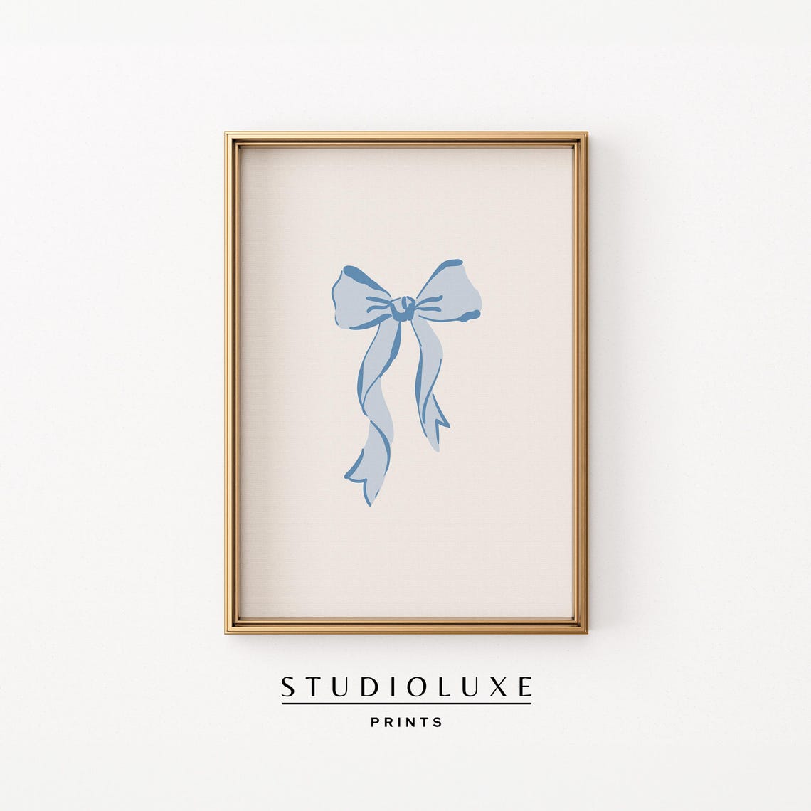 Blue Watercolor Ribbon Bow Minimalist Preppy Room Decor Wall Art