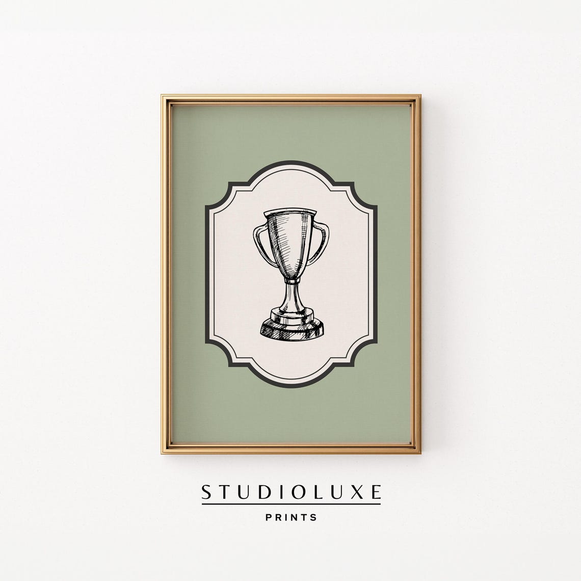 Vintage Trophy Cup Sketch Sage Green Gallery Wall Sports Decor Poster