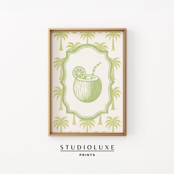 Lime In The Coconut Print Coastal Kitchen Wall Art Preppy Tropical Decor Summer Instant Bar Cart