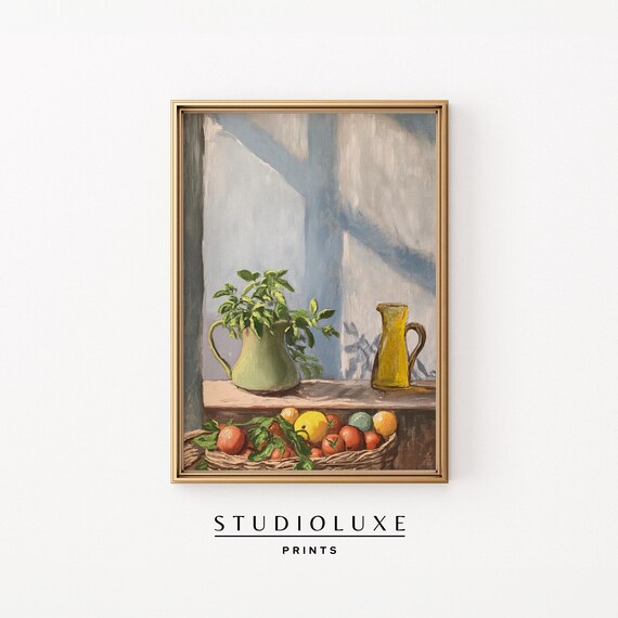 Italian Kitchen Still Life with Tomatoes Basil and Jugs Poster
