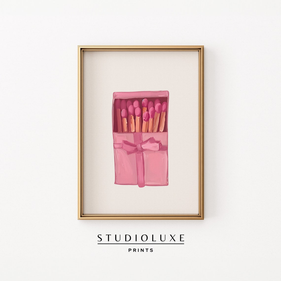 Pink Matchbox With Matches and Ribbon Bow Coquette Room Wall Art