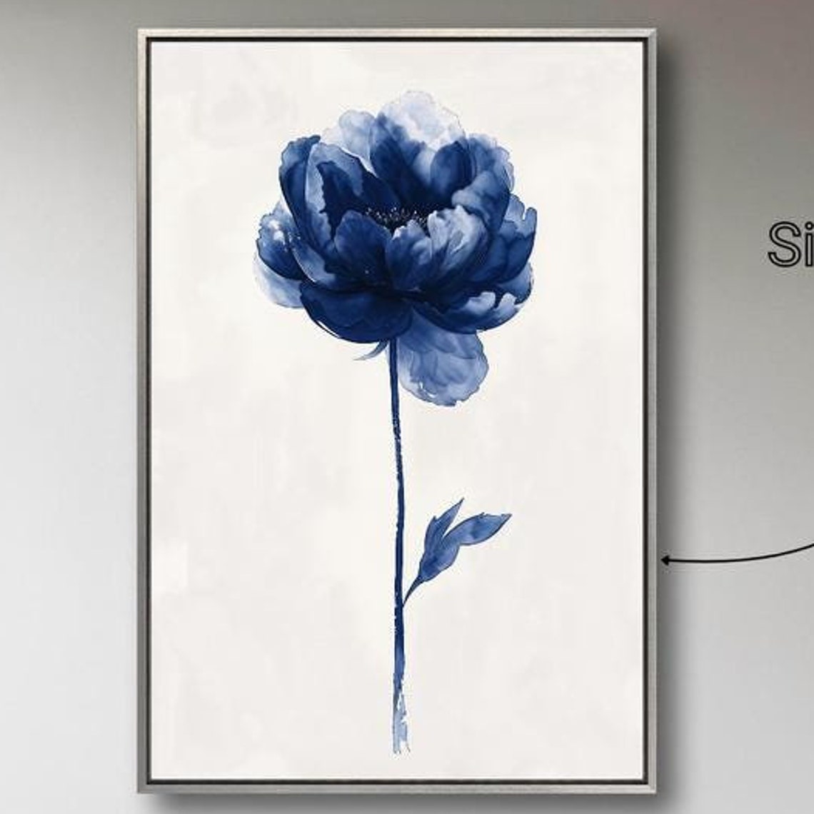 Blue Peony Single Stem Minimalist Watercolor Botanical Wall Art Print