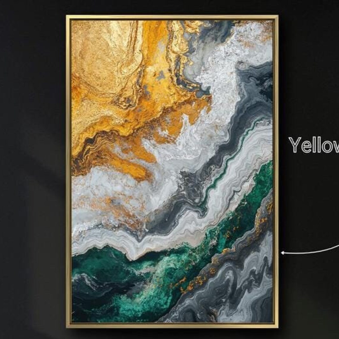 Emerald Green Gold Gray Marble Swirls Abstract Luxury Art Print