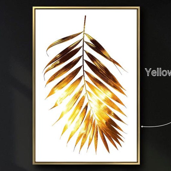 Golden Palm Leaf Framed Wall Art Abstract Tropical Foliage Art Print Modern Botanical Wall Decor Luxury Vertical Poster Ready To Hang