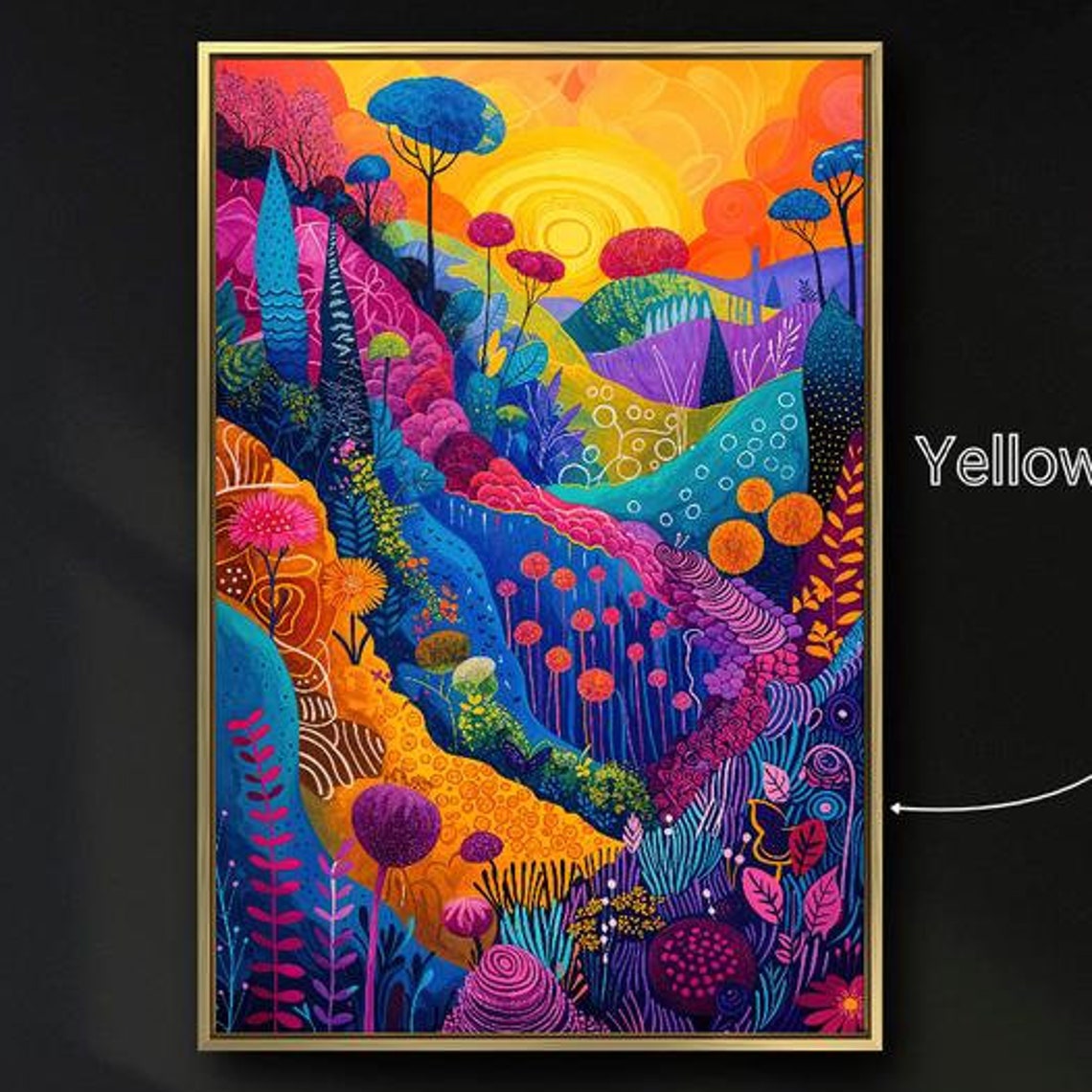 Vibrant Colorful Forest Trees Abstract Folk Art Landscape Poster