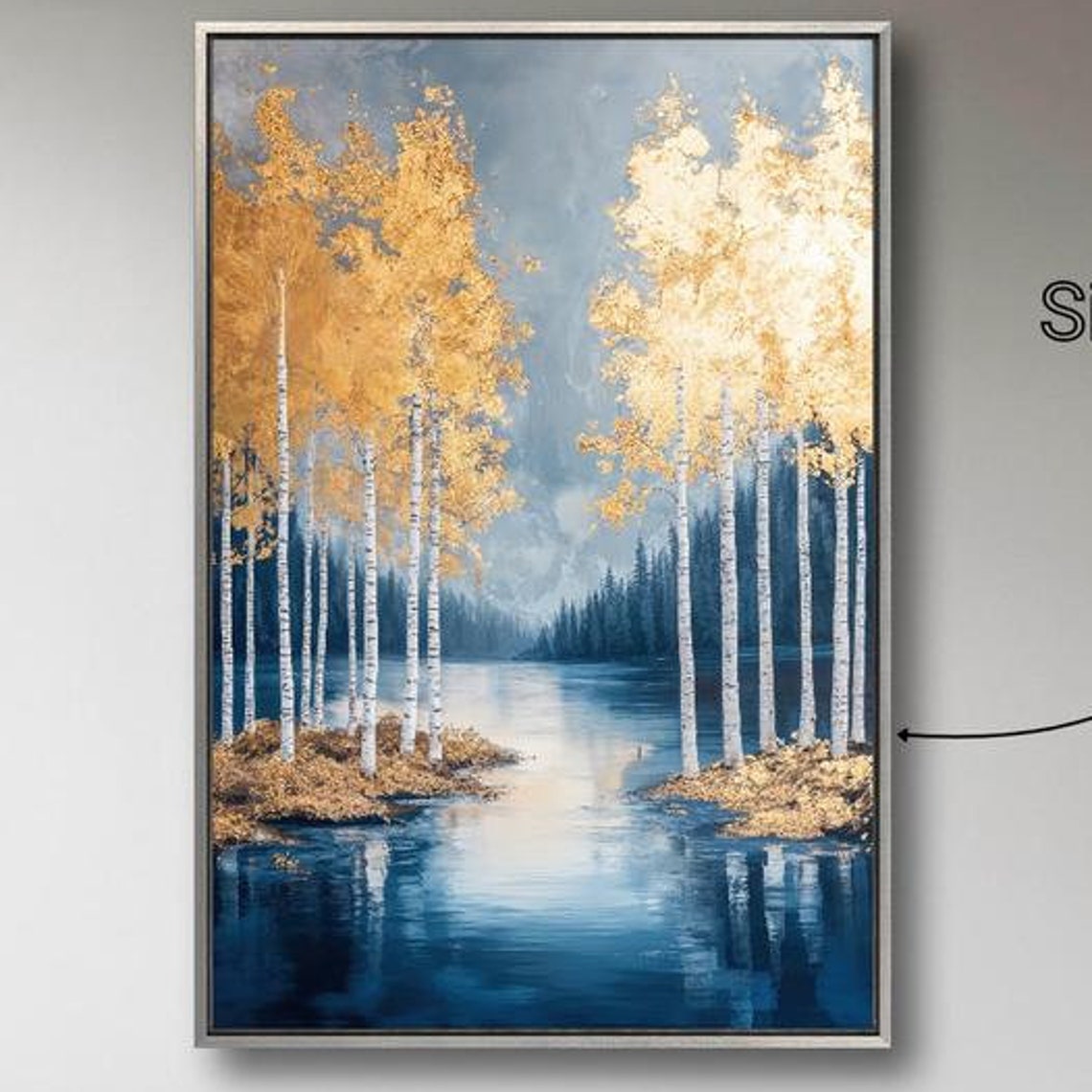 Golden Birch Trees Blue Lake Serene Forest Landscape Art Print