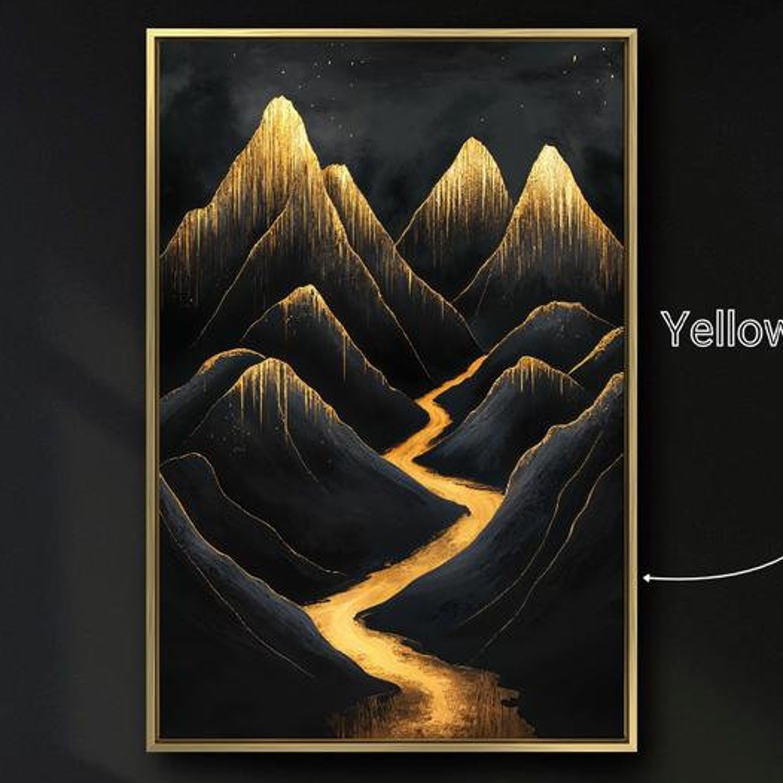 Black Mountain Peaks Gold Drip Ridges Golden River Art Print