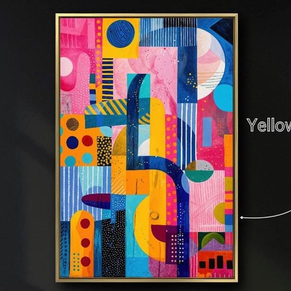Geometric Shapes Framed Print Expressive Wall Art Abstract Forms Painting Print Vibrant Colors Wall Decor Gift Ready To Hang