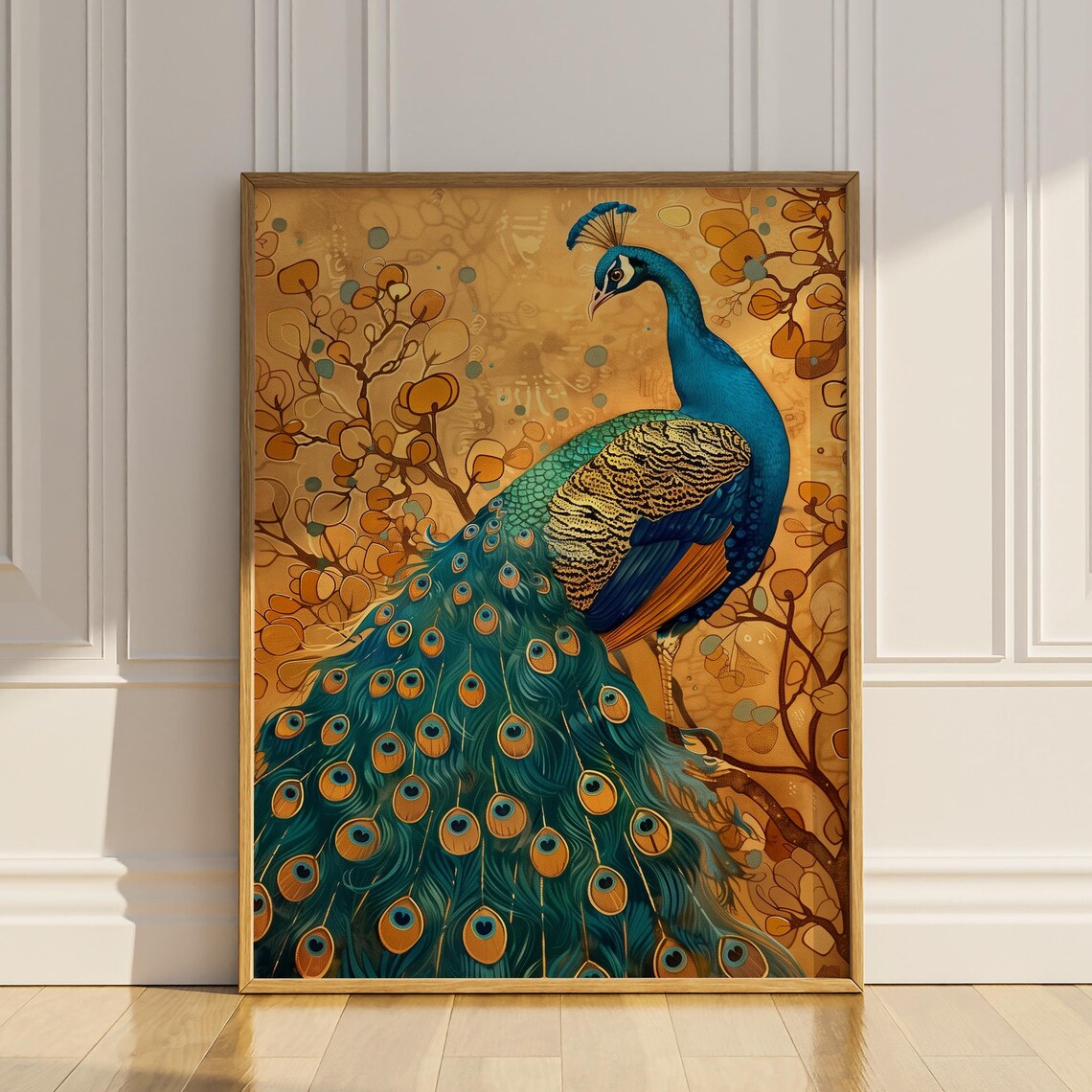 Peacock Bird Poster Print, Boho Living Room Decor