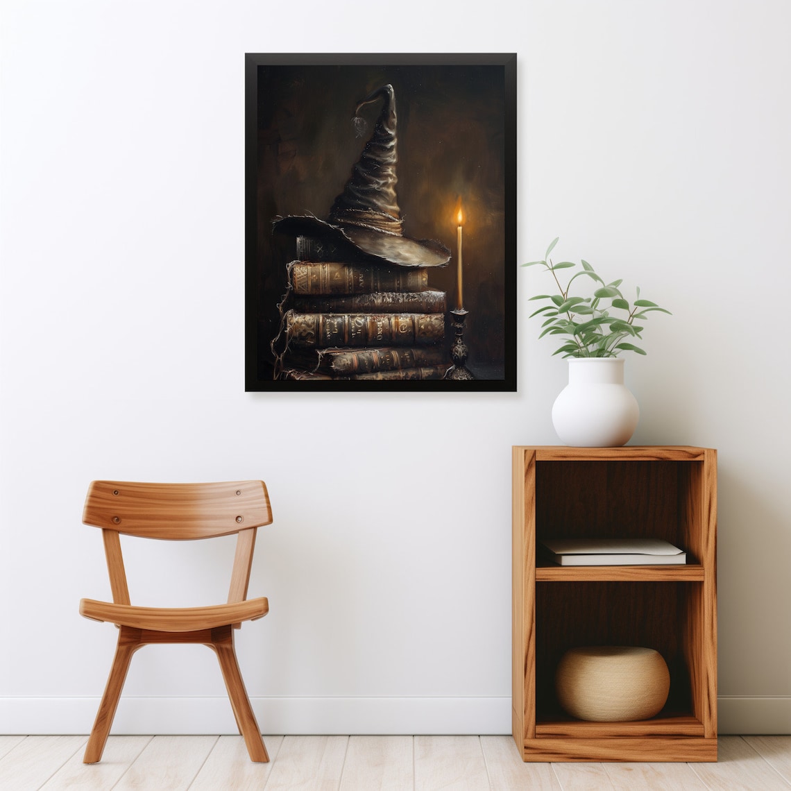 Vintage Halloween Witch Hat Books Rustic Goth Print - Image 2