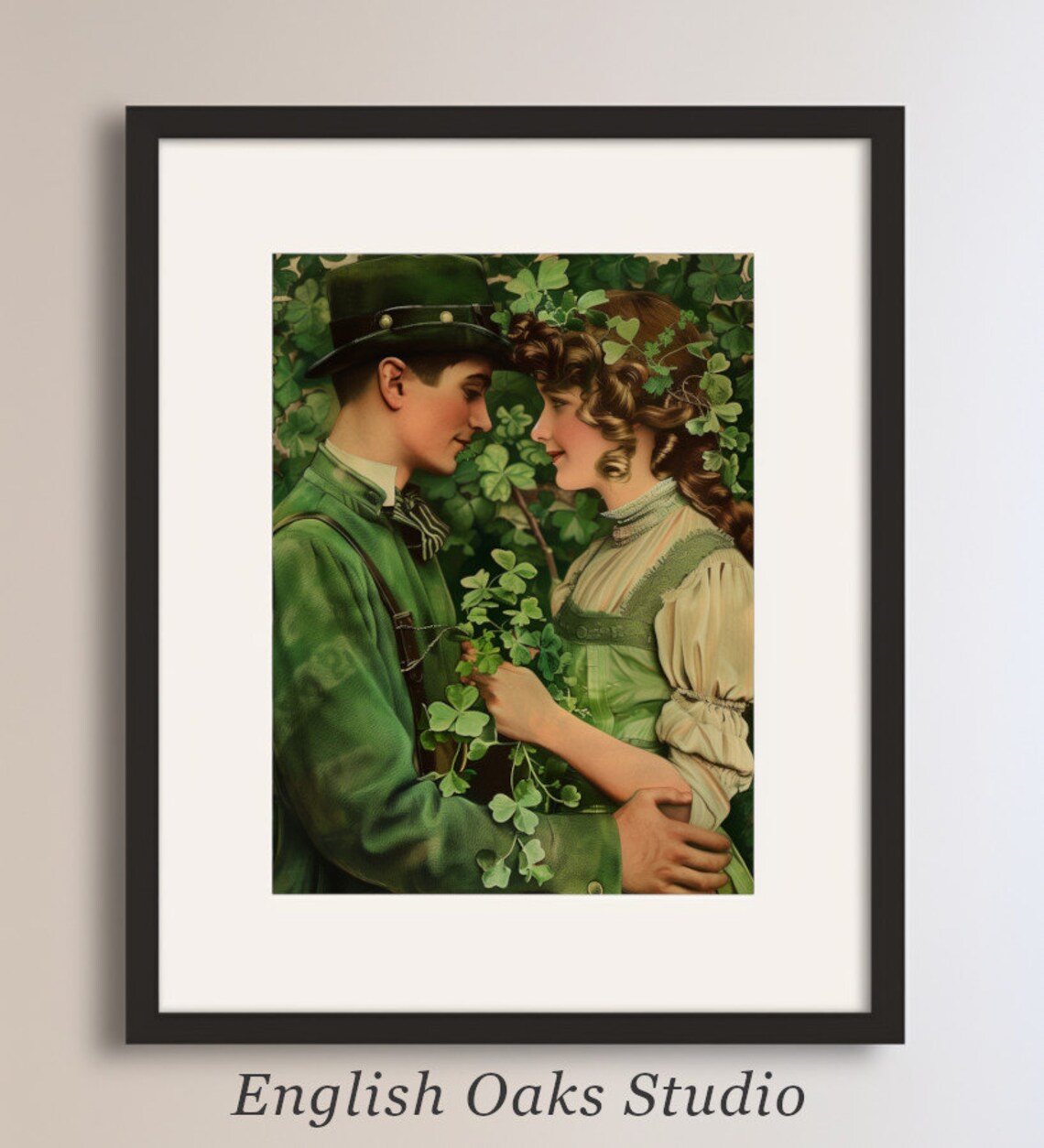 Victorian Couple in Green Among Shamrocks St Patricks Day Love Poster