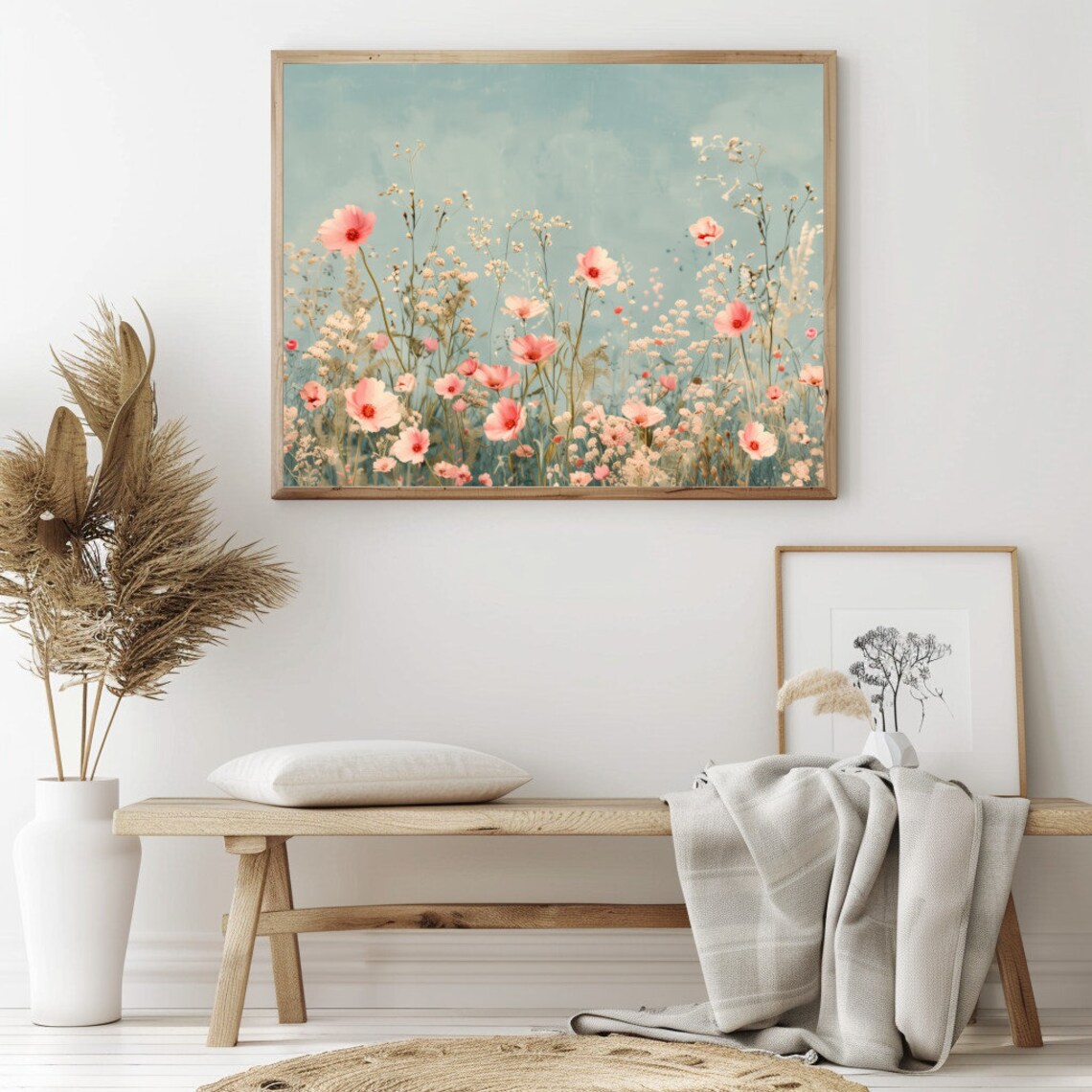 Vintage Rustic Summer Wildflowers Landscape Art Print - Image 2