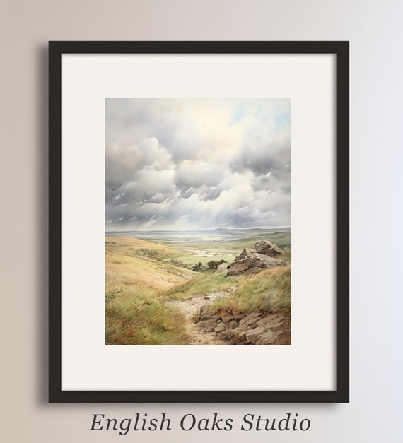 Moody Midwestern Landscape Oil Painting Vintage Cloudy Heartland Scenery Wall Art 01