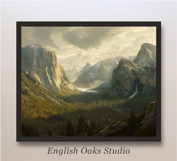 Misty Granite Mountain Valley Waterfall Dramatic Forest Landscape Poster