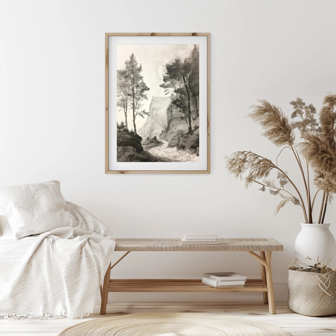 Rustic Neutral Forest Path Landscape Sketch Wall Art Vintage Landscape Decor Wall Art 05 - Image 2
