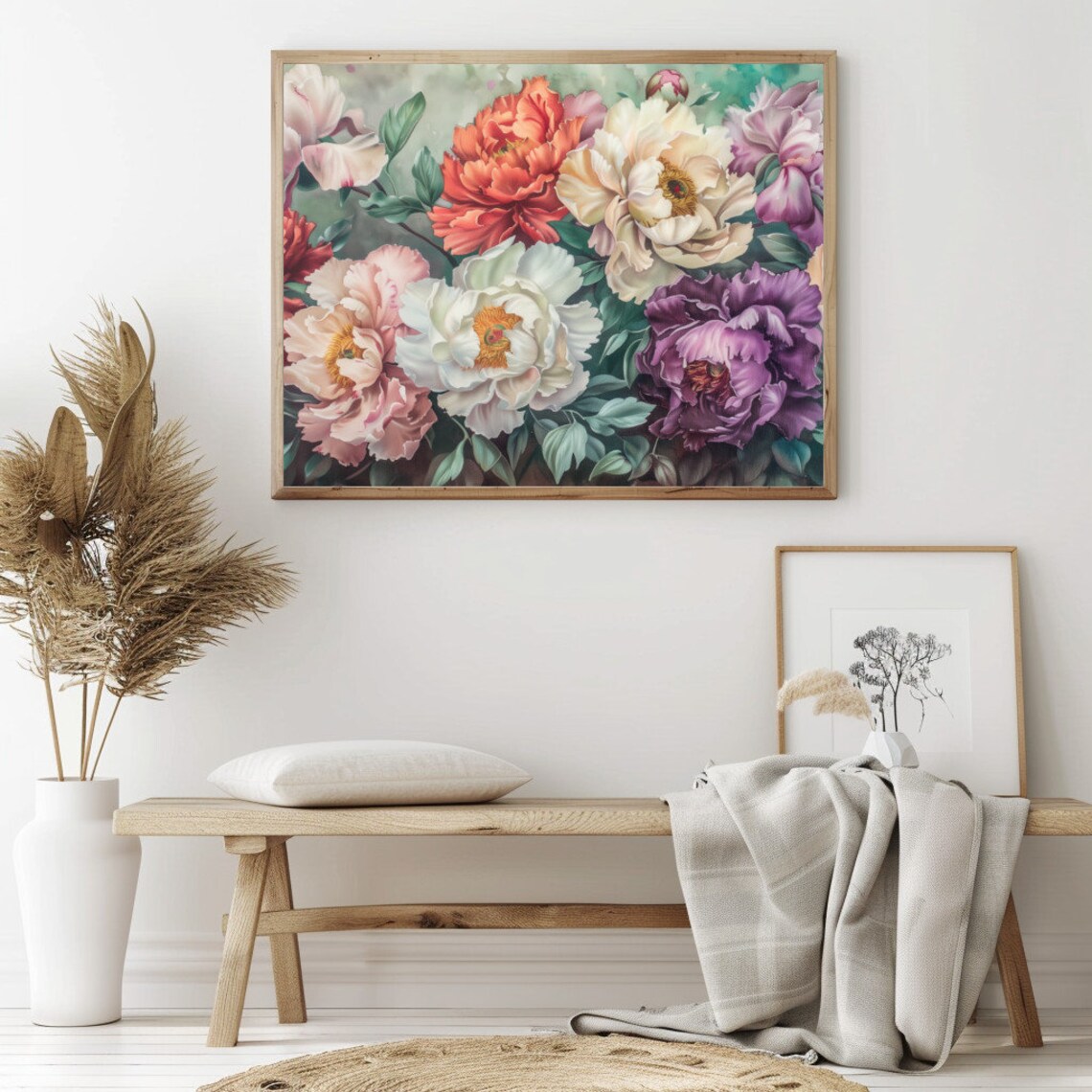 Colorful Peonies in Coral White and Purple Lush Bloom Poster - Image 2