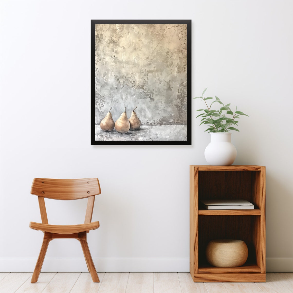 Three Pears Minimalist Vintage Neutral Kitchen Painting Poster - Image 2