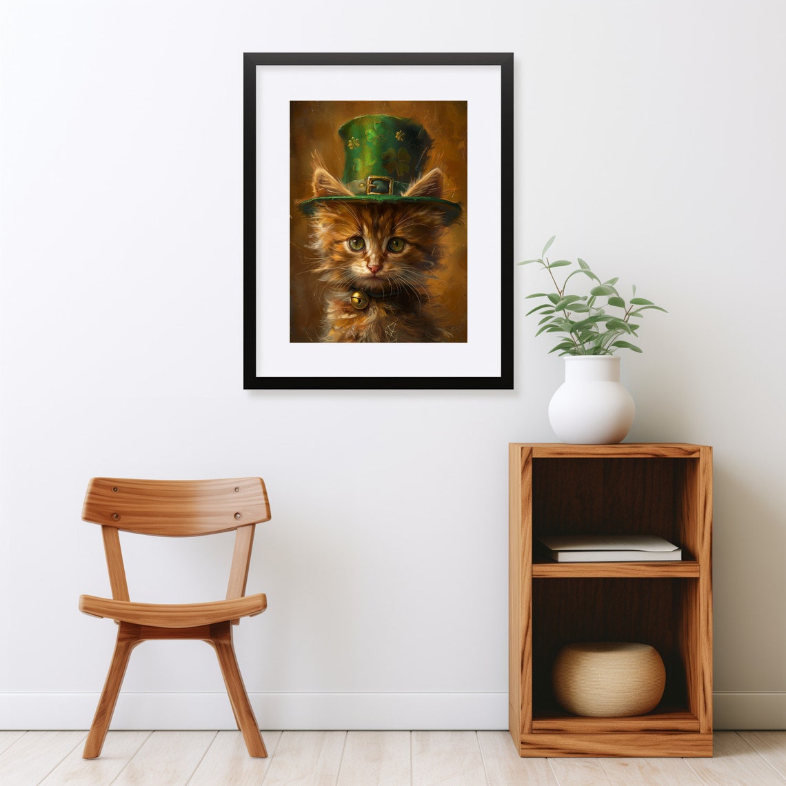 Fluffy Orange Kitten in Shamrock Hat St Patricks Day Cat Wall Art - Image 2