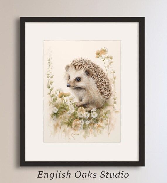 Cute Hedgehog Among Wildflowers in Soft Watercolor Style Art Print