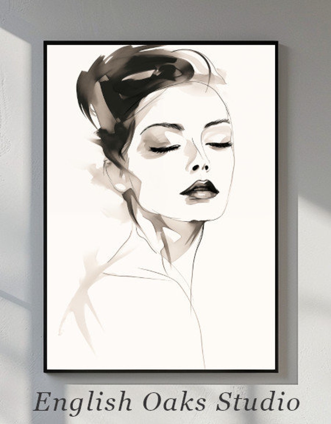 Serene Woman Face Minimalist Ink Sketch Modern Abstract Wall Art