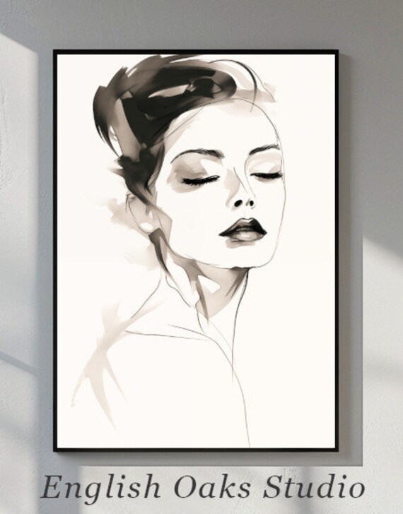 Serene Woman Face Minimalist Ink Sketch Modern Abstract Wall Art