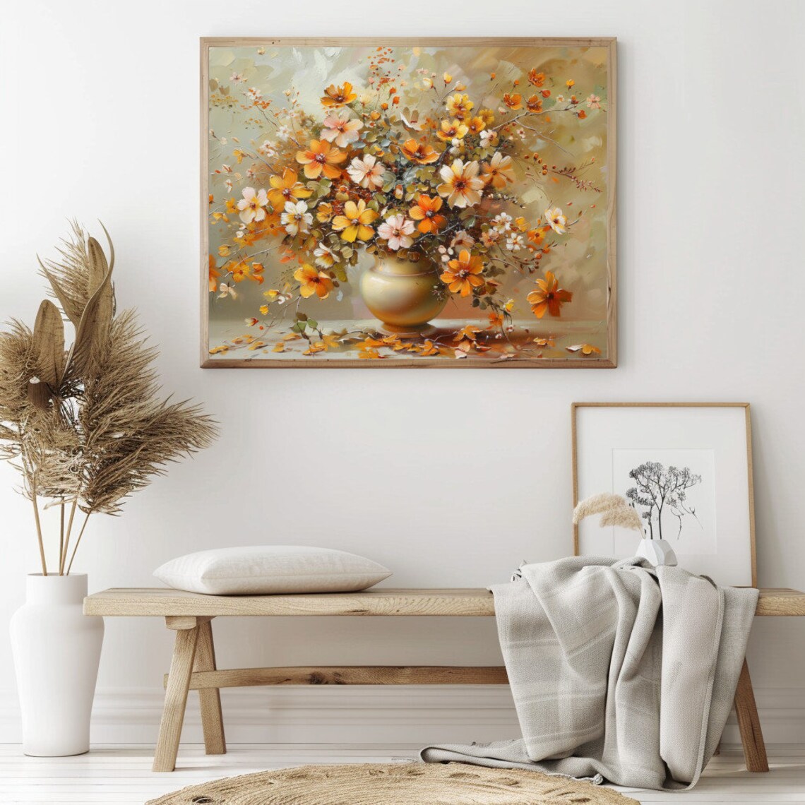 Orange Wildflower Bouquet Impressionist Vintage Warm Floral Art Poster - Image 2