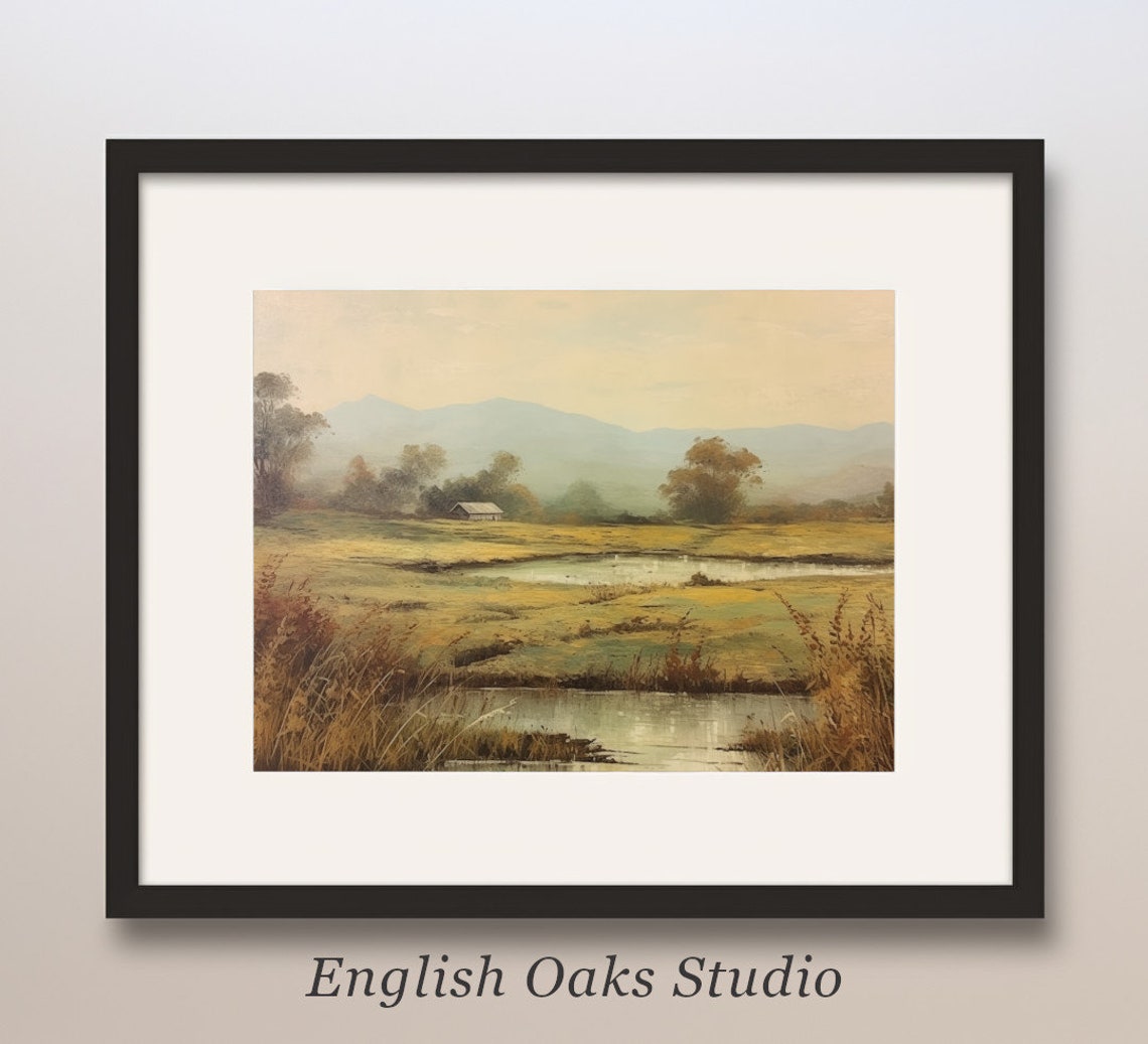 Rustic Prairie Landscape Flooded Field Vintage Country Wall Art