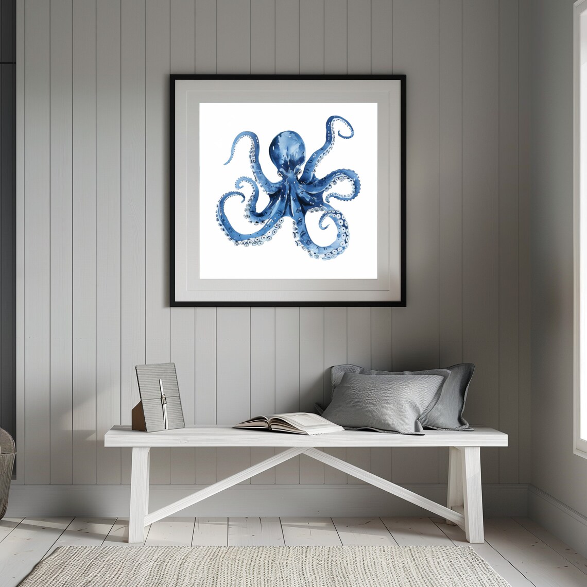 Beach Decor Ocean Blue Octopus Painting Coastal Nautical Octopus Decor Print - Image 2