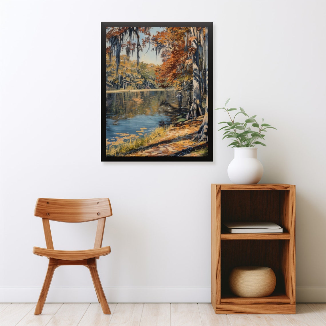 Autumn Cypress Swamp Painting Orange Foliage Reflection Poster - Image 2