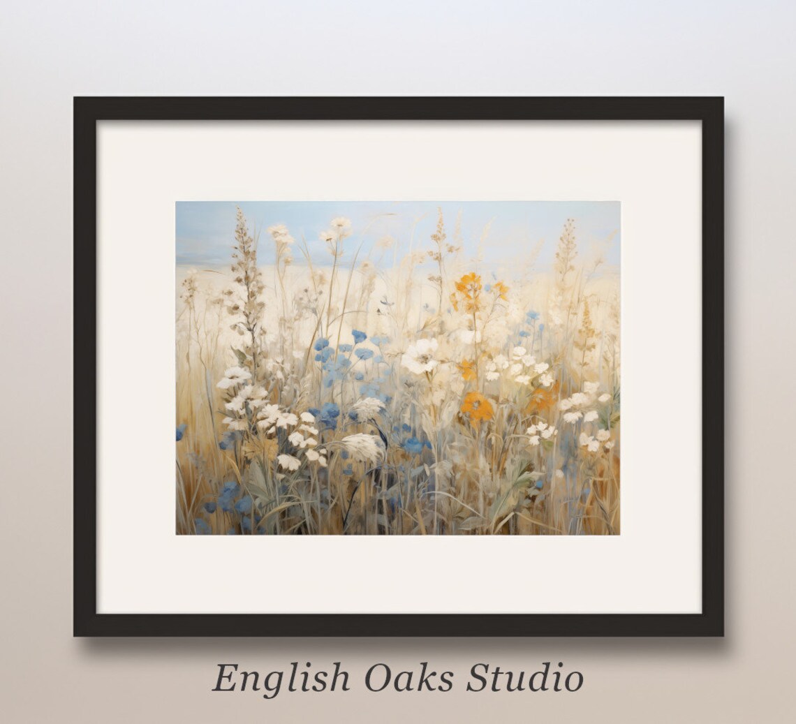 Summer Wildflowers Field Landscape, Vintage Farmhouse