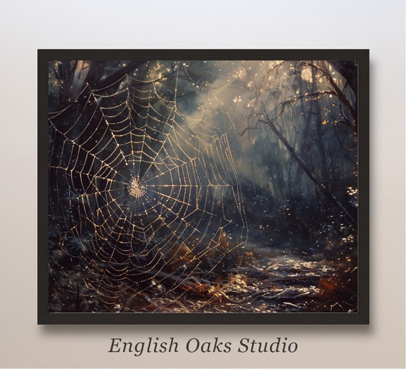 Halloween Spiderweb Dark Forest Cottagecore Print Goth Dark Academia Decor Moody Vintage Painting