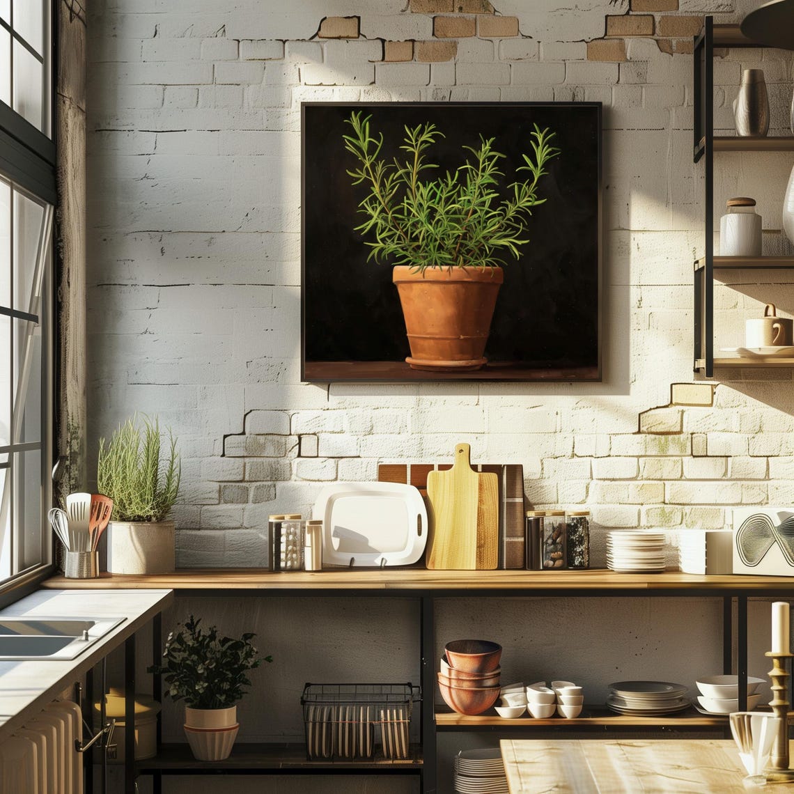 Fresh Rosemary Herb in Terracotta Pot Dark Still Life Poster - Image 2