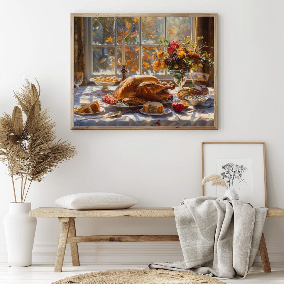 Thanksgiving Turkey Dinner Table Vintage Rustic Autumn Kitchen Poster - Image 2