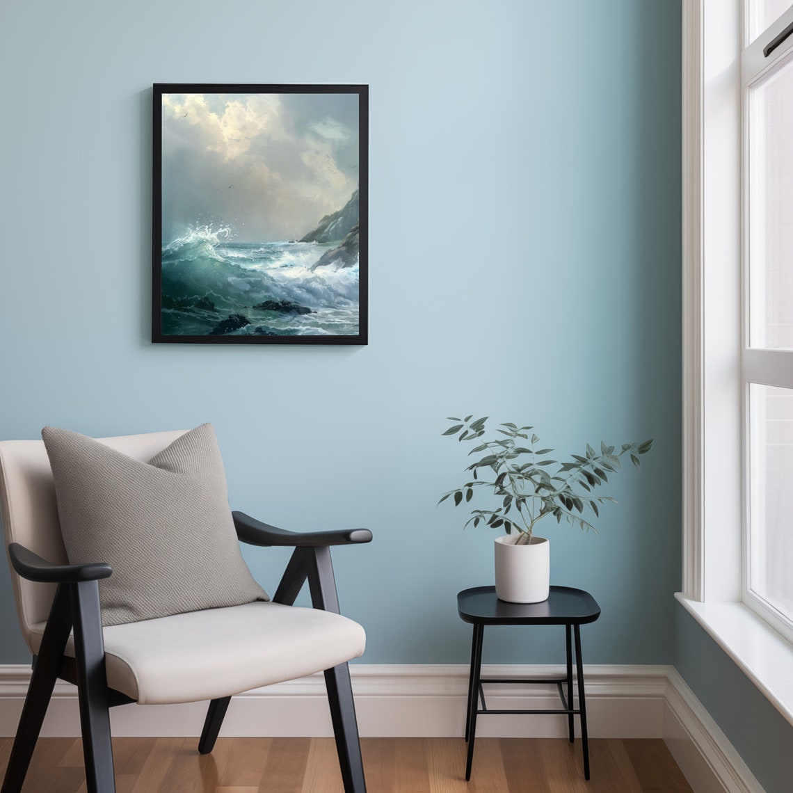 Moody Rustic Coastal Print Vintage Seascape Painting 01 - Image 2