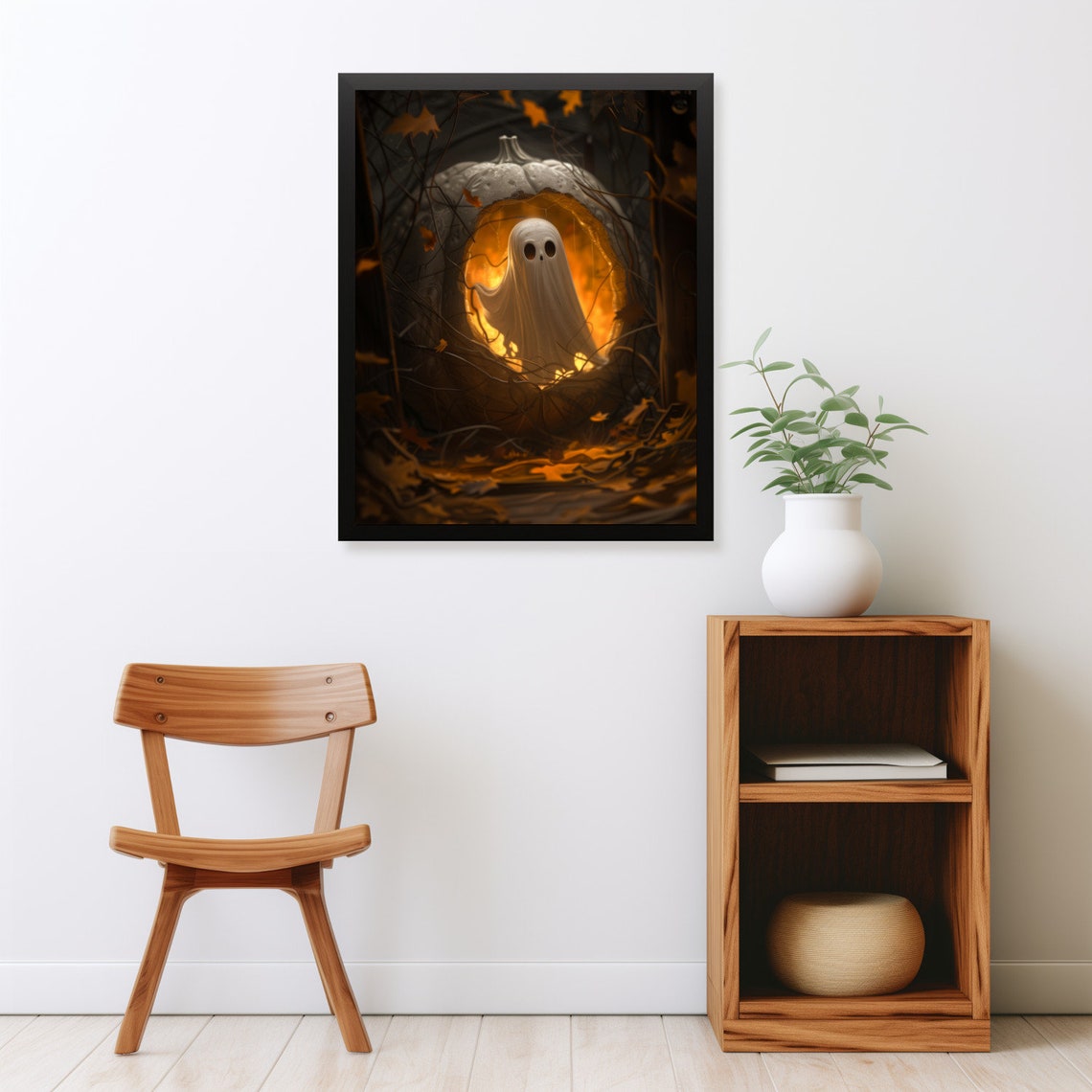 Halloween Cute Ghost Pumpkin Decor Moody Halloween Painting Vintage Ghost Spooky Wall Art Print - Image 2