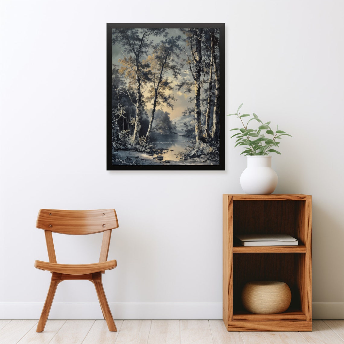 Moonlit Forest Lake Moody Vintage Dark Academia Landscape Poster - Image 2