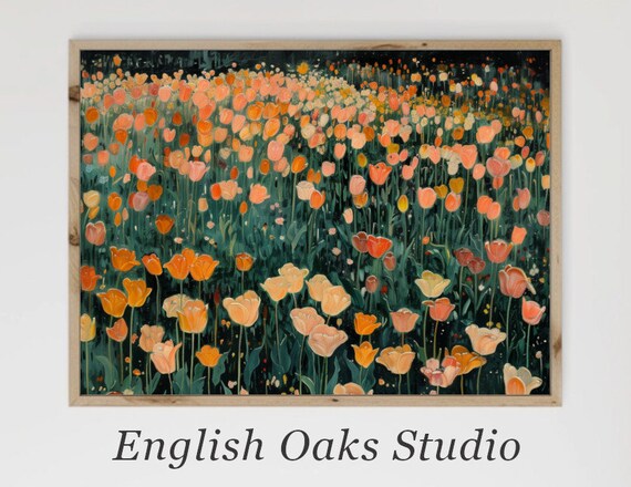 Orange And Yellow Tulips In Bloom Against A Dark Night Garden Poster