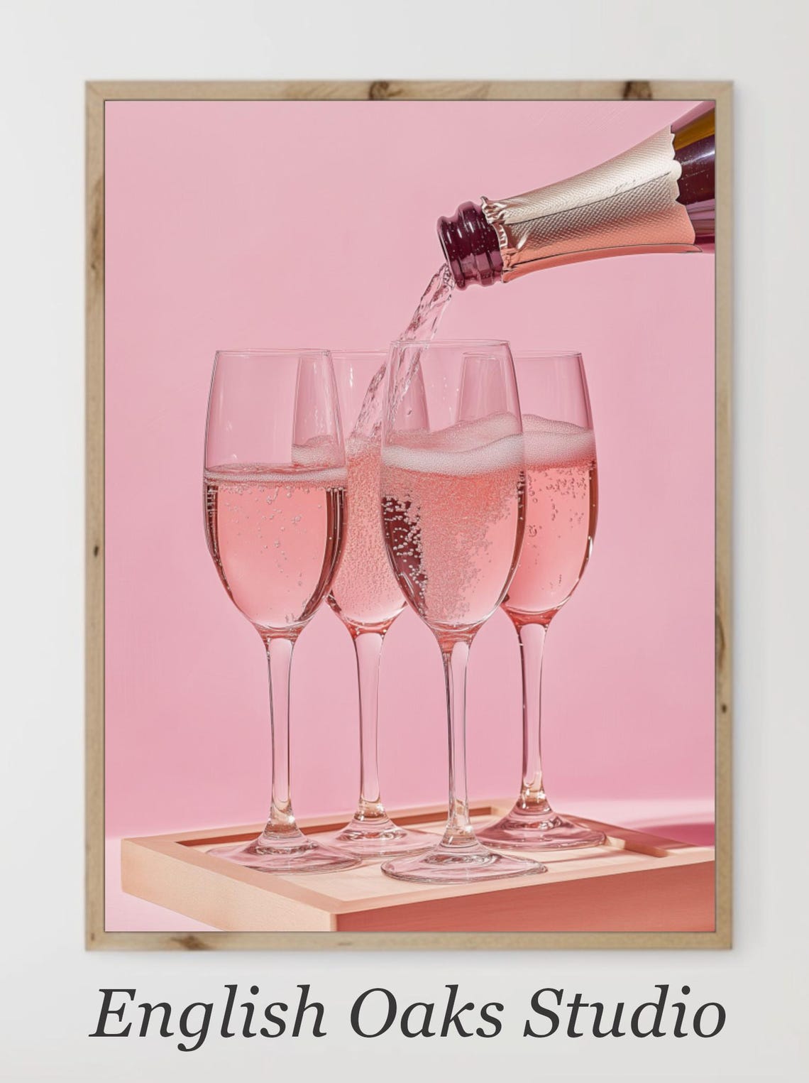 Pink Champagne Glasses Toasting On Pink Background Celebration Poster - Image 2