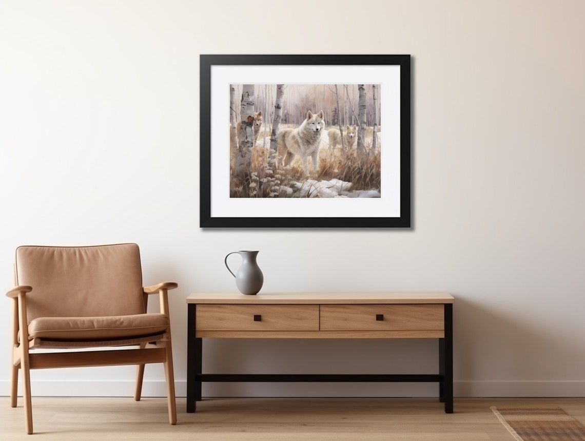 Three White Wolves in Birch Forest in Winter Wildlife Pack Poster - Image 2