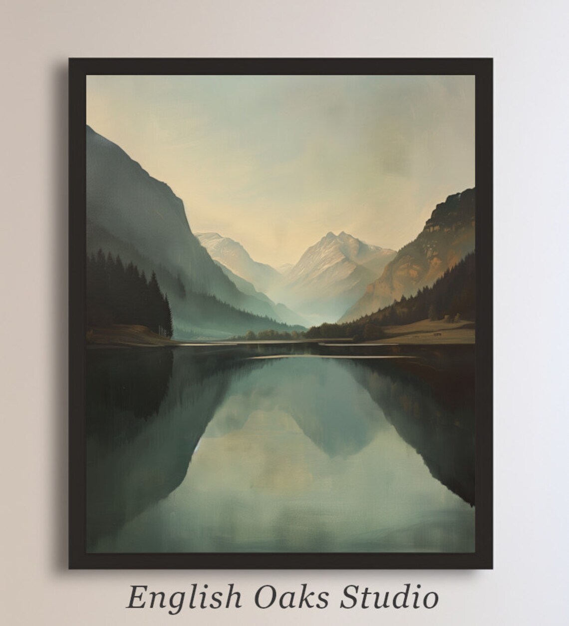 Muted Minimalistic Mountains Landscape Painting Neutral Vintage Modern Print