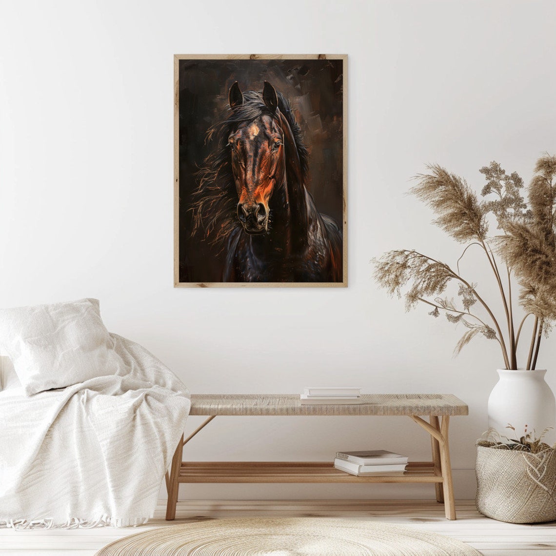 Dramatic Brown Horse Portrait Oil Painting Dark Rustic Style Poster - Image 2