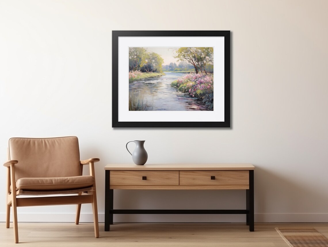 Vintage Spring Blooming Flowers River Art Print - Image 2