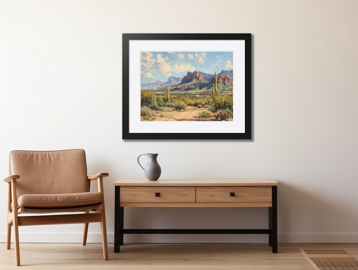 Southwestern Desert With Saguaro Cacti and Red Rock Peaks Poster - Image 2