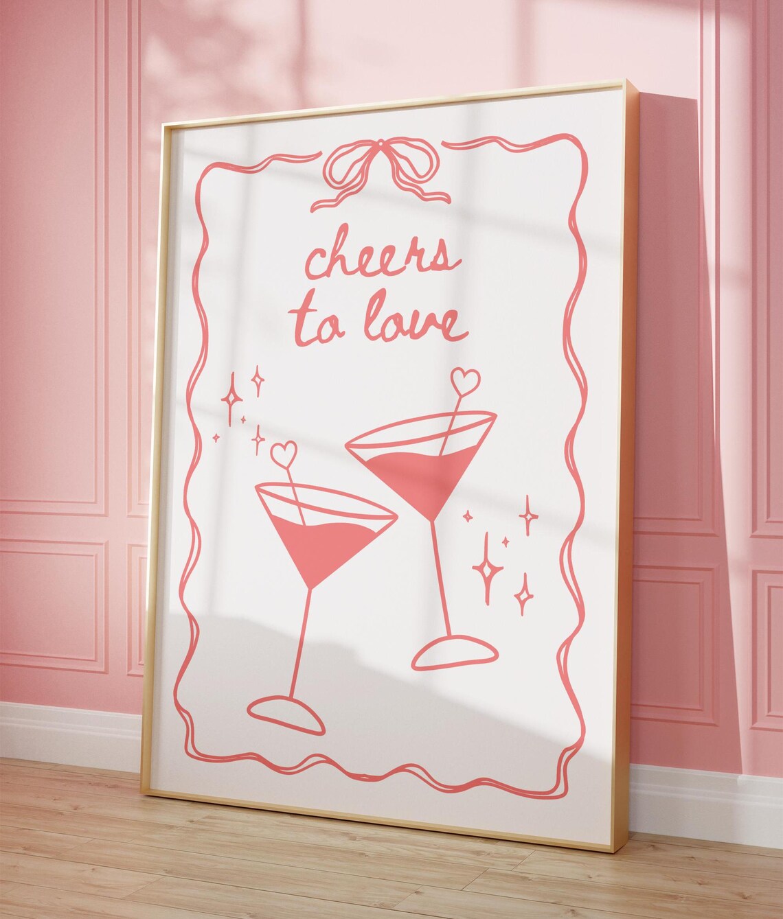 Cheers To Love Pink Martini Cocktail Glasses Girly Bar Cart Poster - Image 8